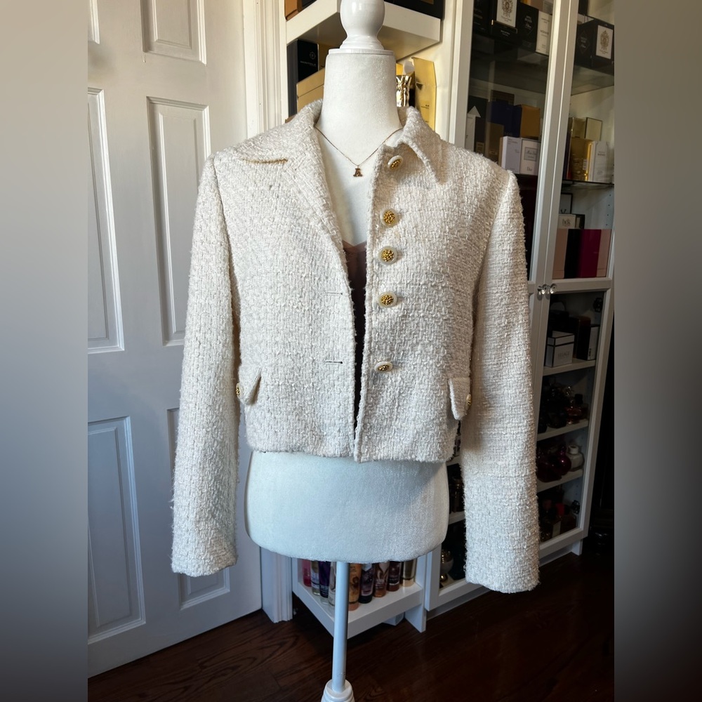 Zara Womens White Bone Gold Buttons Cardigan Sweater Size M - Picture 3 of 12